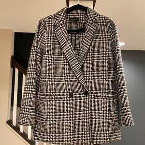 Black/white checker wool blend coat